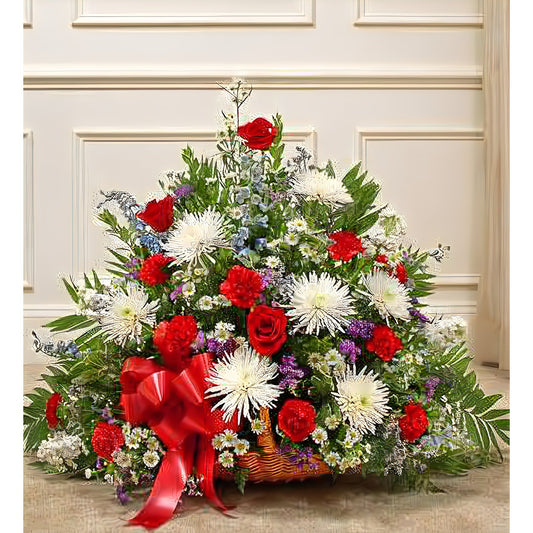 Thoughts and Prayer Fireside Basket-Red/White/Blue - Funeral > For the Service - Queens Flower Delivery