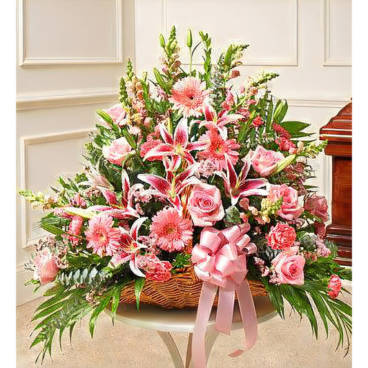 Thoughts and Prayers Fireside Basket - Pink - Funeral > For the Service - Queens Flower Delivery