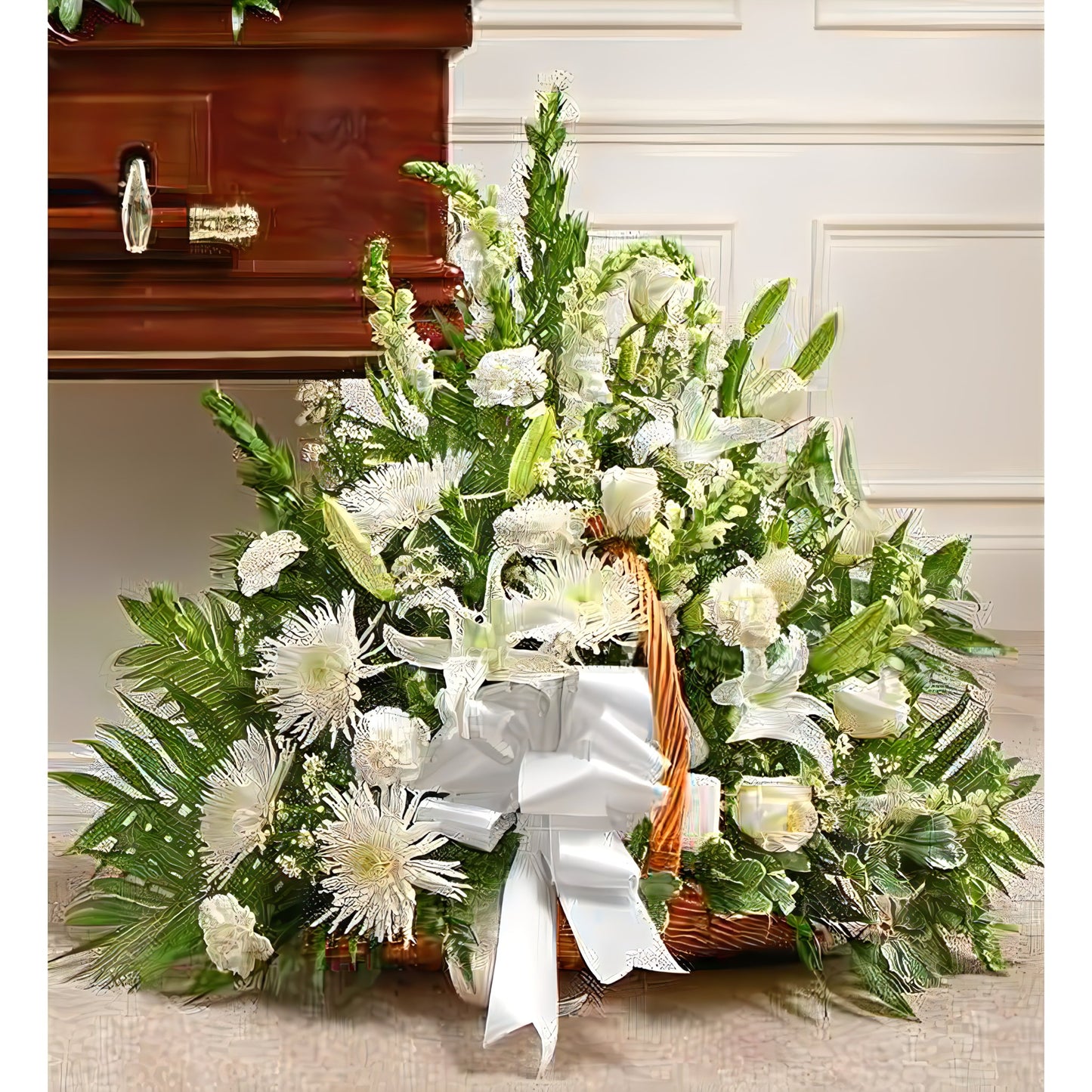 Thoughts and Prayers Fireside Basket - White - Funeral > For the Service - Queens Flower Delivery