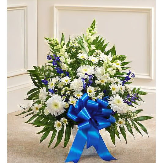 Tribute Blue & White Floor Basket Arrangement - Funeral > For the Service - Queens Flower Delivery