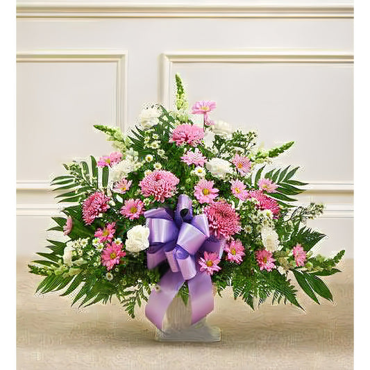 Tribute Lavender & White Floor Basket Arrangement - Funeral > For the Service - Queens Flower Delivery