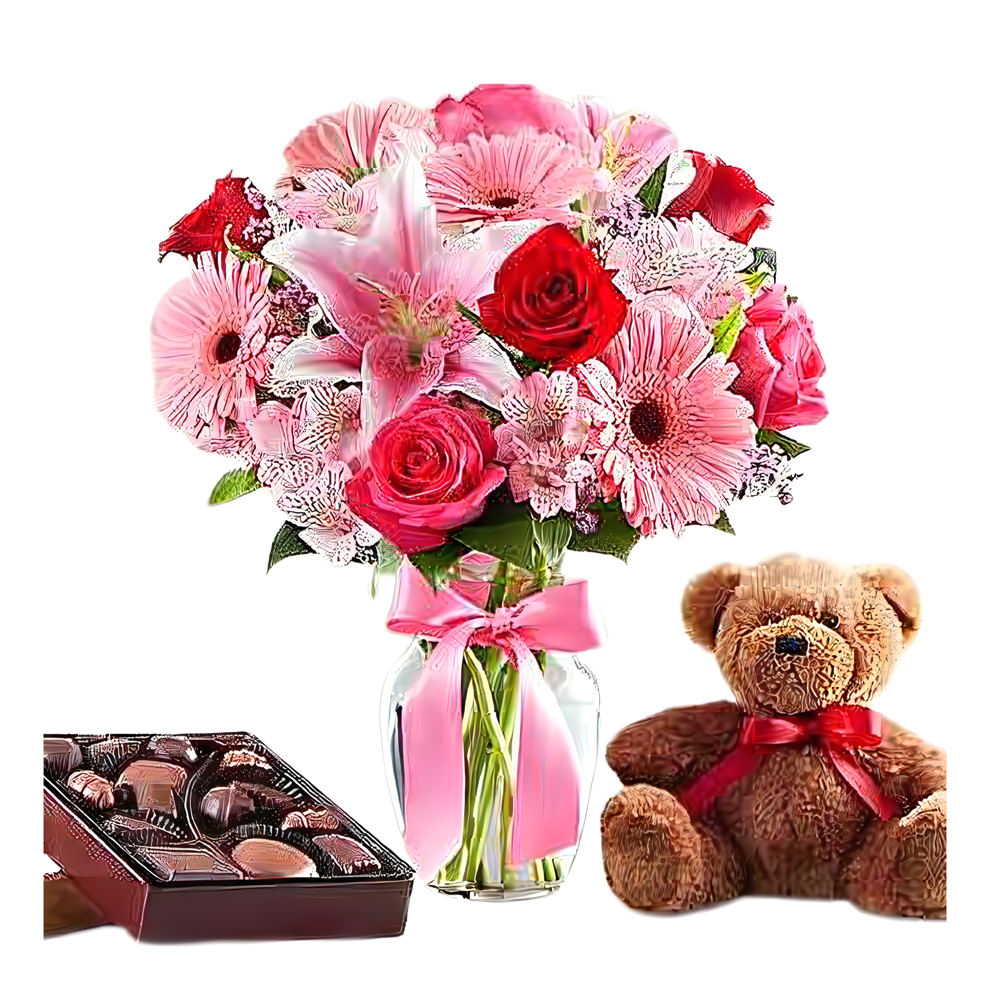 Queens Flower Delivery - My Valentine's Love With Teddy Bear & Chocolates