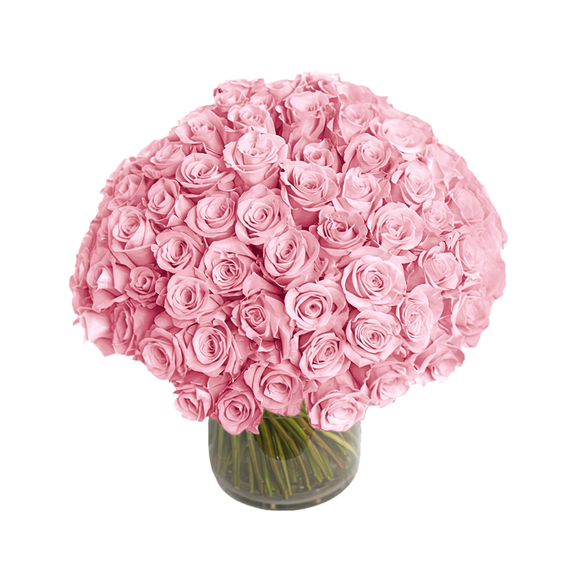 Queens Flower Delivery - Fresh Roses in a Crystal Vase | Light Pink - 100 Roses