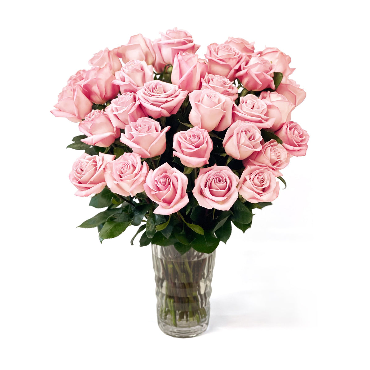 Queens Flower Delivery - Fresh Roses in a Crystal Vase | Light Pink