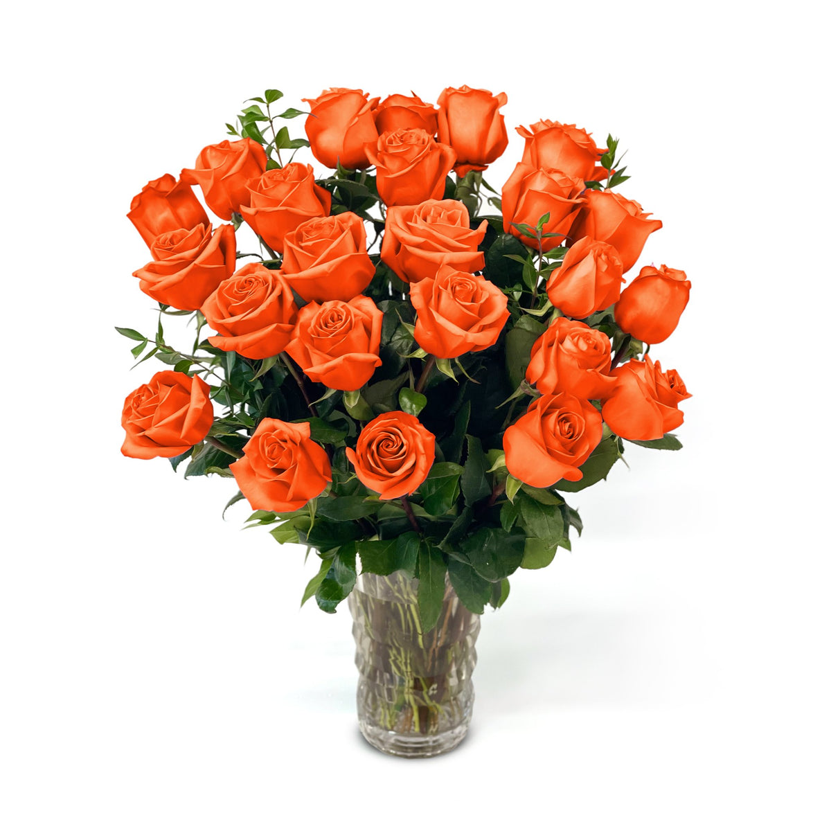 Queens Flower Delivery - Fresh Roses in a Crystal Vase | Orange