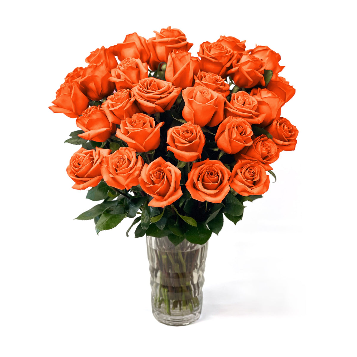 Queens Flower Delivery - Fresh Roses in a Crystal Vase | Orange - 4 Dozen