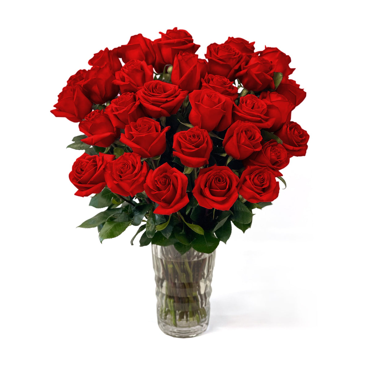 Queens Flower Delivery - Fresh Roses in a Crystal Vase | Red